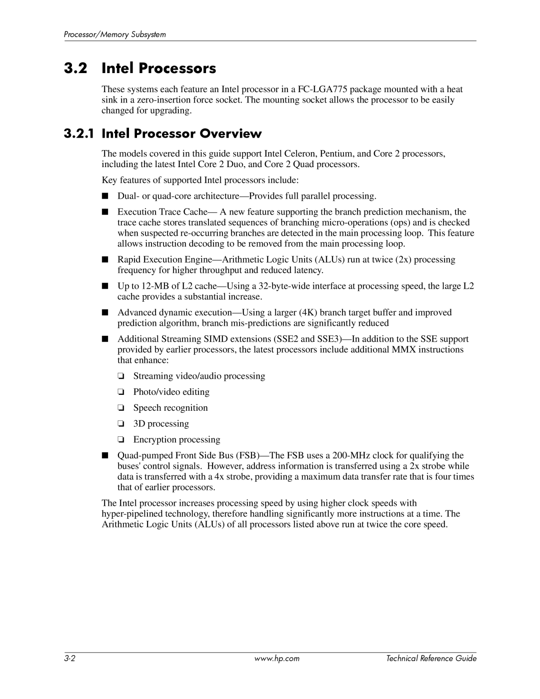 HP dc7800 tower manual Intel Processors, Intel Processor Overview 