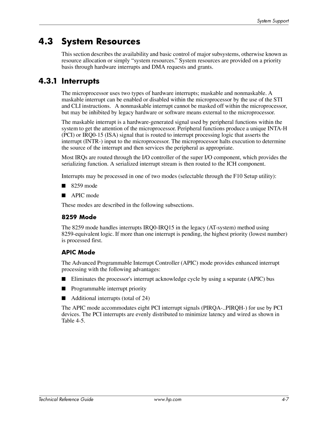 HP dc7800 tower manual System Resources, Interrupts, Apic Mode 