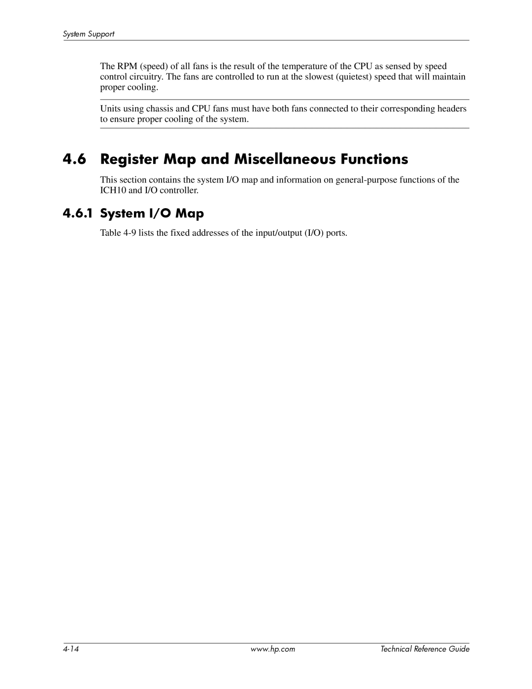 HP dc7800 tower manual Register Map and Miscellaneous Functions, System I/O Map 