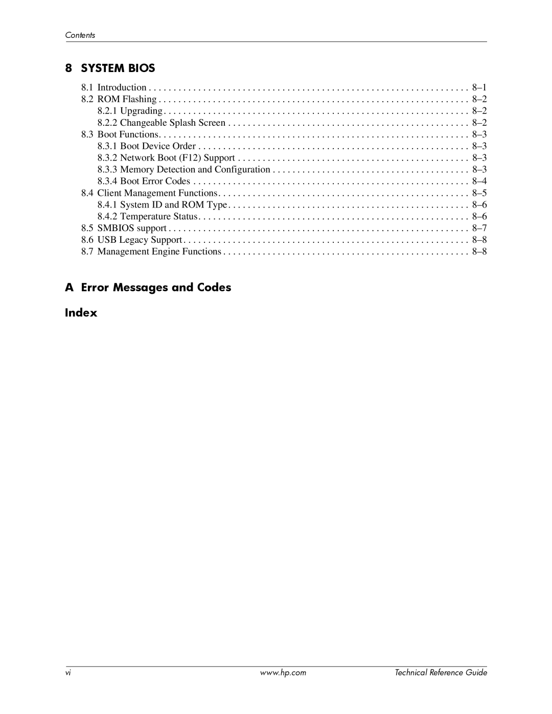 HP dc7800 tower manual System Bios, Error Messages and Codes Index 