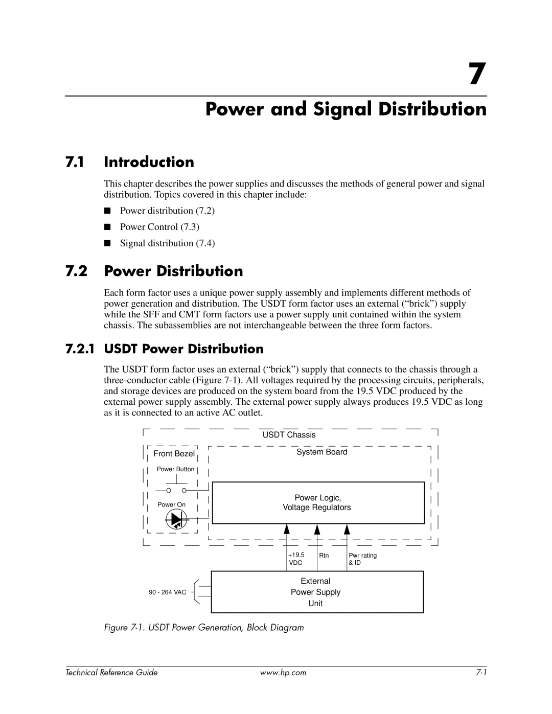 HP dc7800 tower manual Power and Signal Distribution, Usdt Power Distribution 