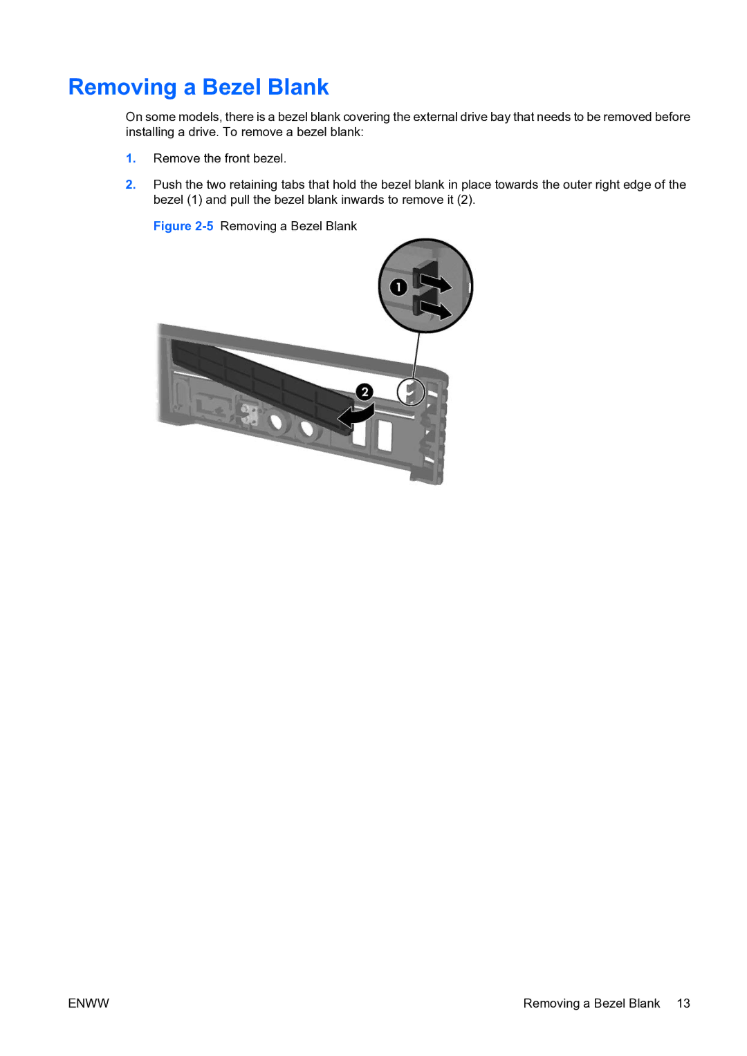 HP dc7800 manual 5Removing a Bezel Blank 