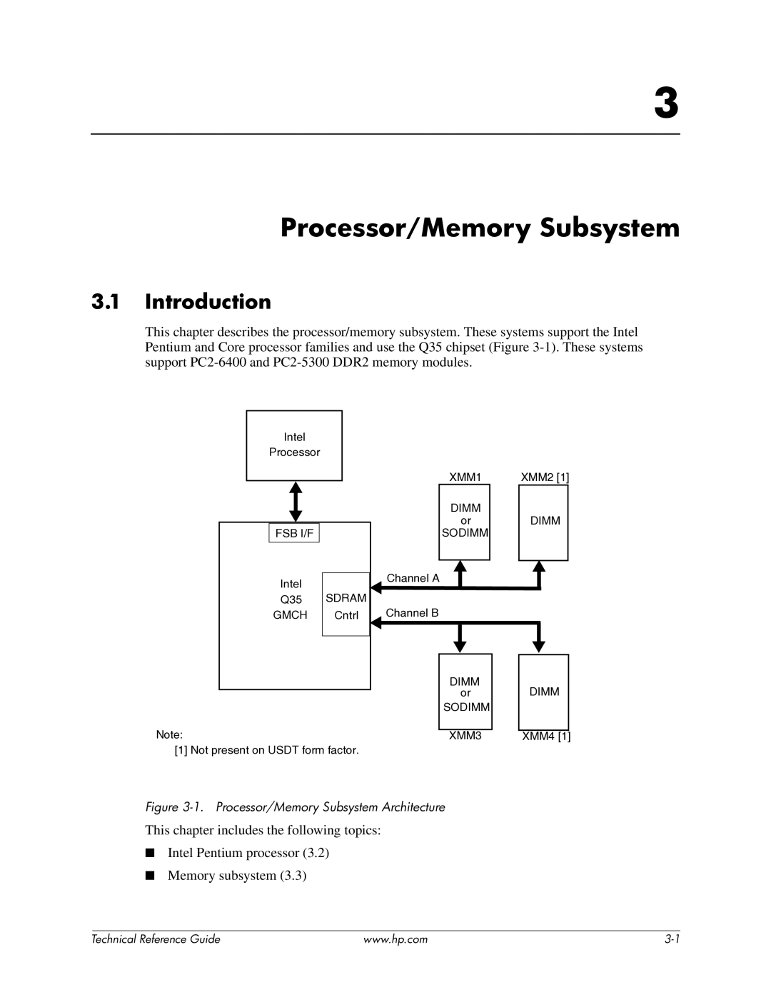 HP dc7800 manual Processor/Memory Subsystem 