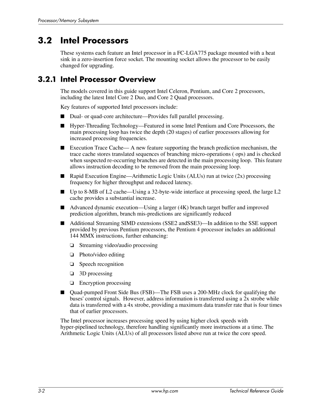 HP dc7800 manual Intel Processors, Intel Processor Overview 