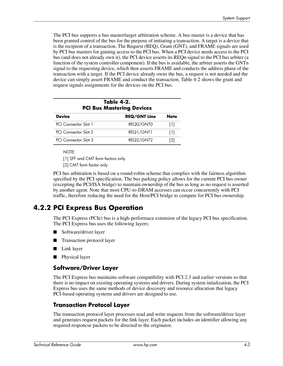 HP dc7800 manual PCI Express Bus Operation, Software/Driver Layer, Transaction Protocol Layer, PCI Bus Mastering Devices 