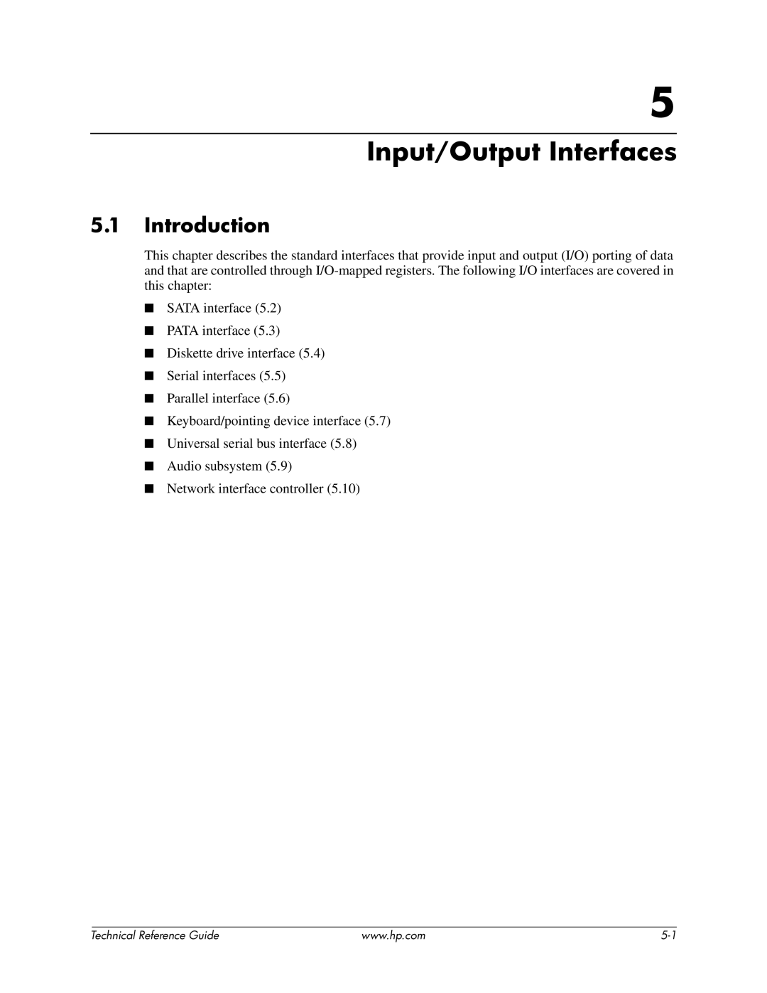 HP dc7800 manual Input/Output Interfaces 