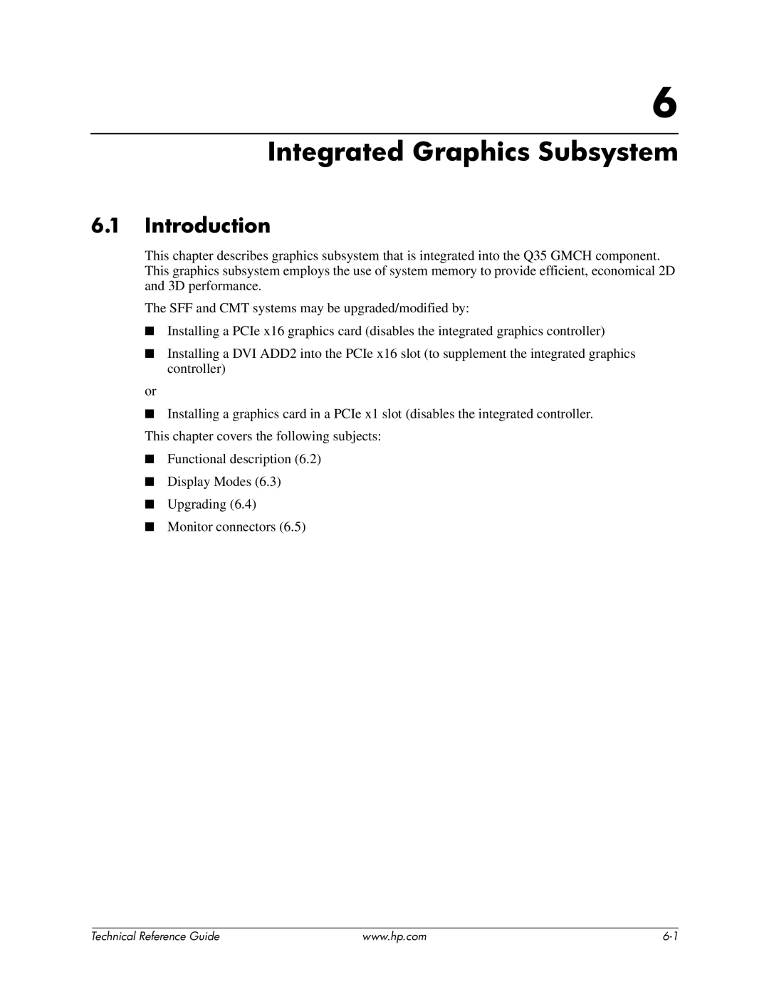 HP dc7800 manual Integrated Graphics Subsystem 