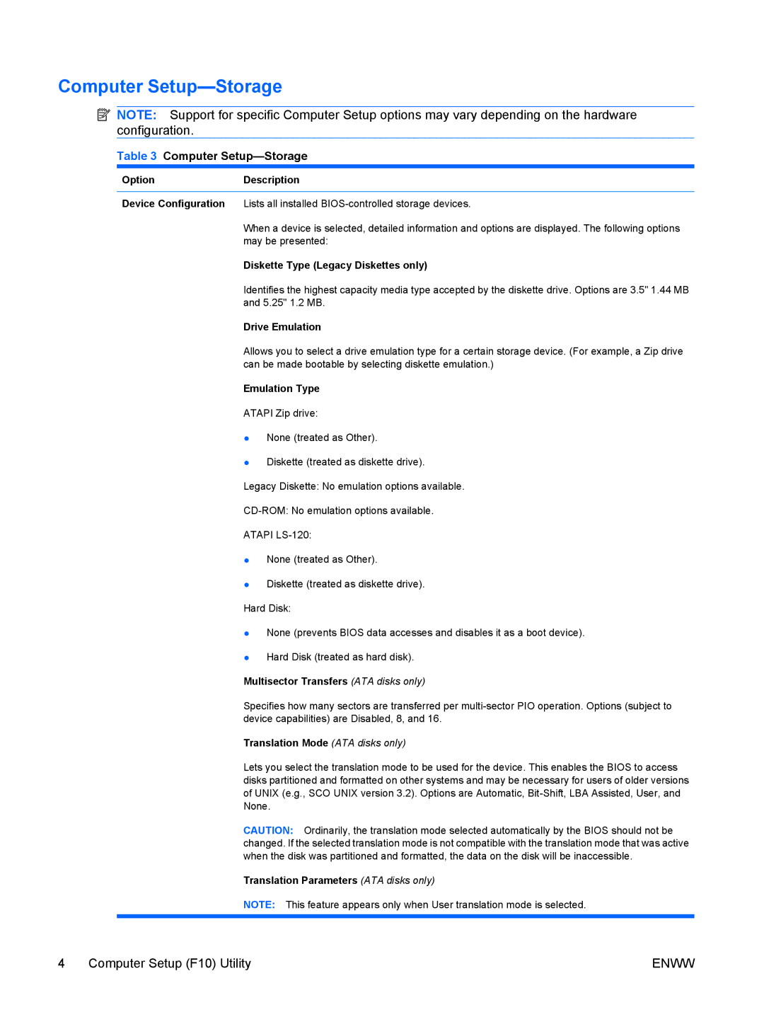 HP dc7900 manual Computer Setup-Storage 