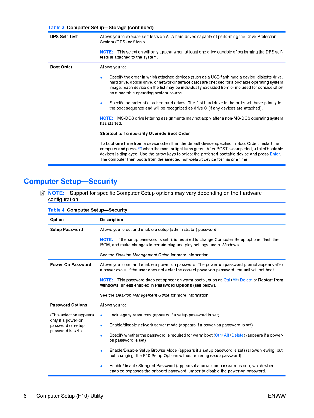 HP dc7900 manual Computer Setup-Security 