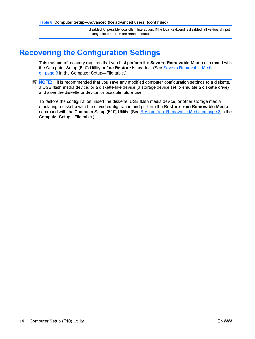 HP dc7900 manual Recovering the Configuration Settings 