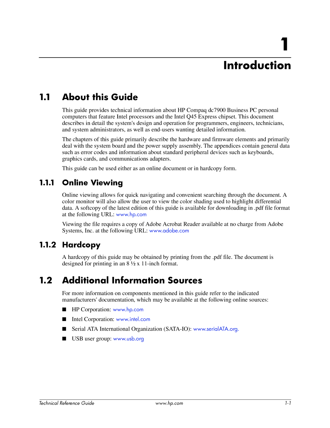 HP dc7900 manual Introduction, About this Guide, Additional Information Sources, Online Viewing, Hardcopy 