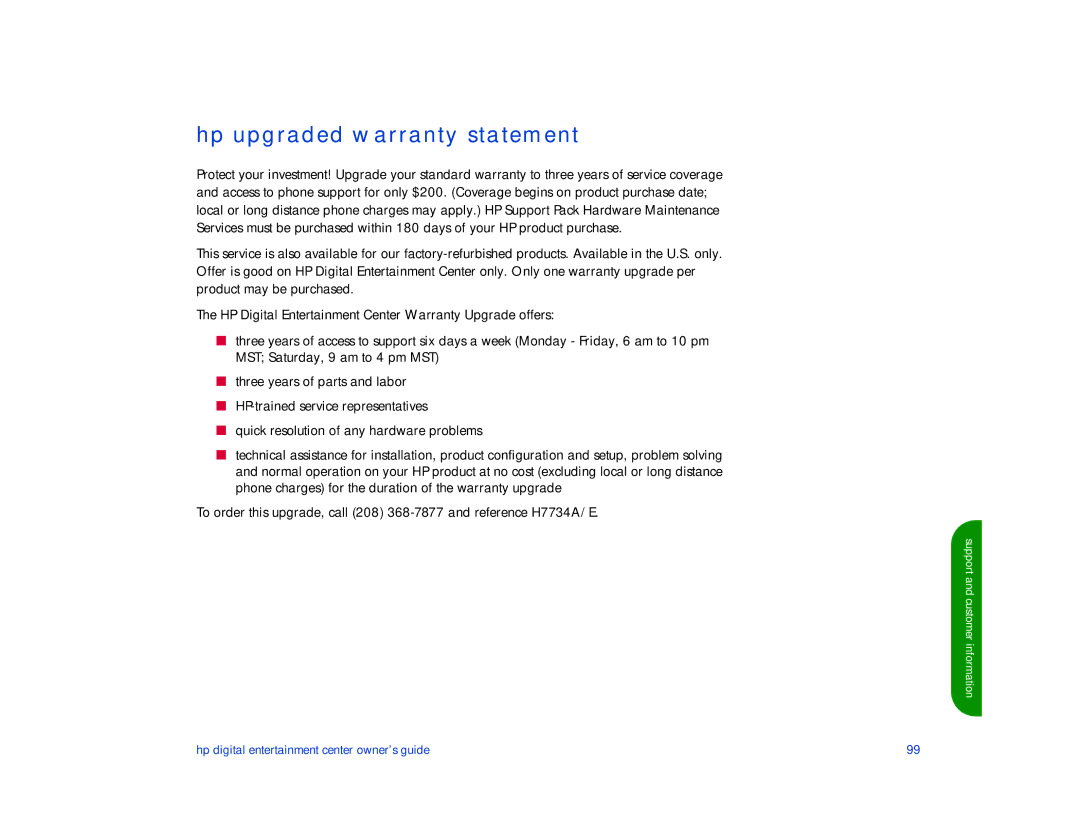 HP de100c manual Hp upgraded warranty statement 