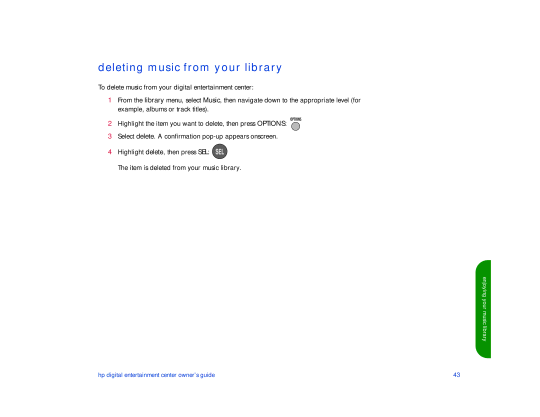 HP de100c manual Deleting music from your library 