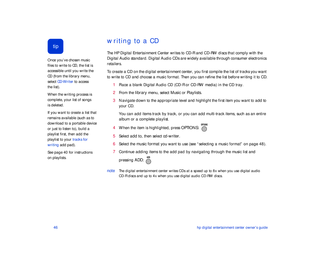 HP de100c manual Writing to a CD 