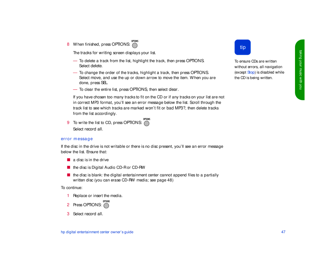 HP de100c manual Error message 