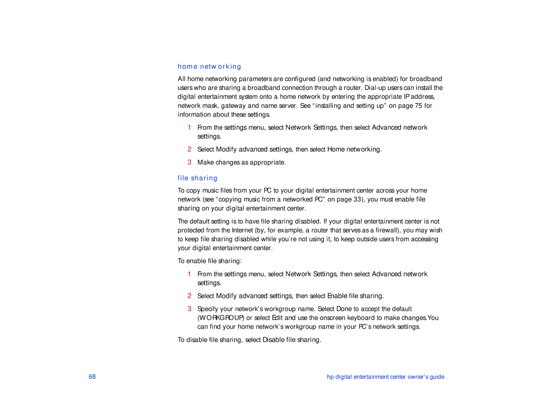 HP de100c manual Home networking, File sharing 