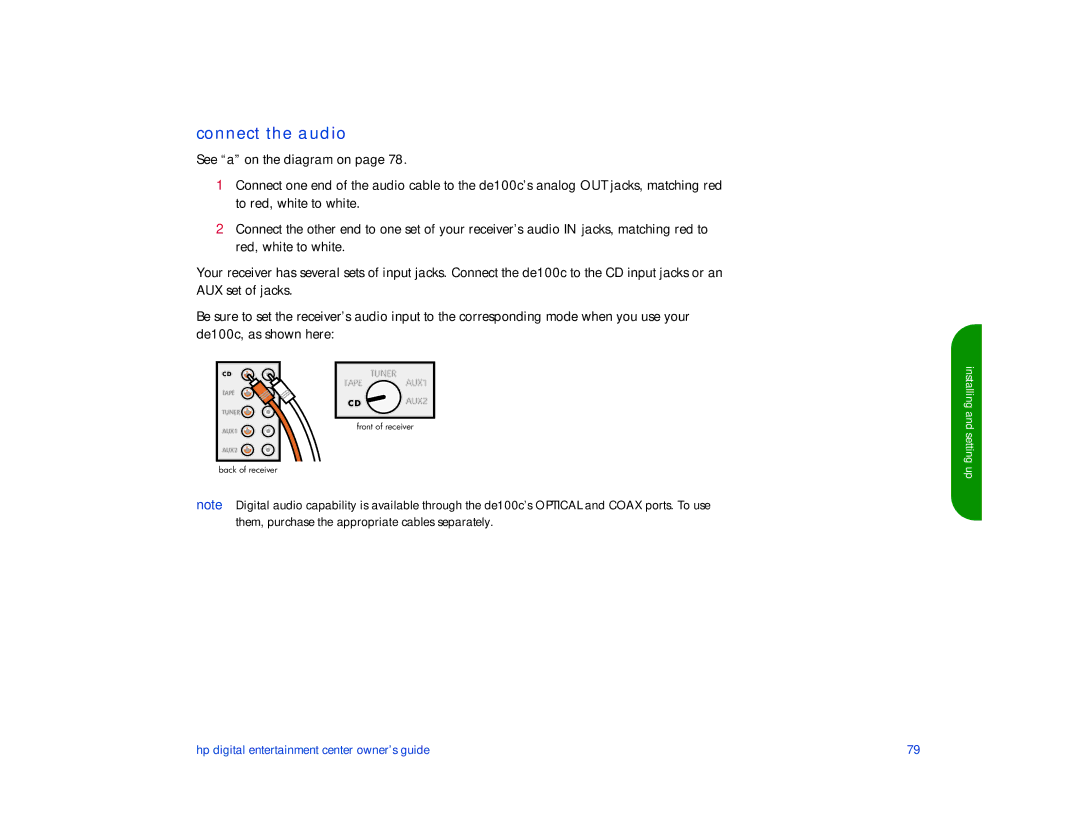 HP de100c manual Connect the audio 