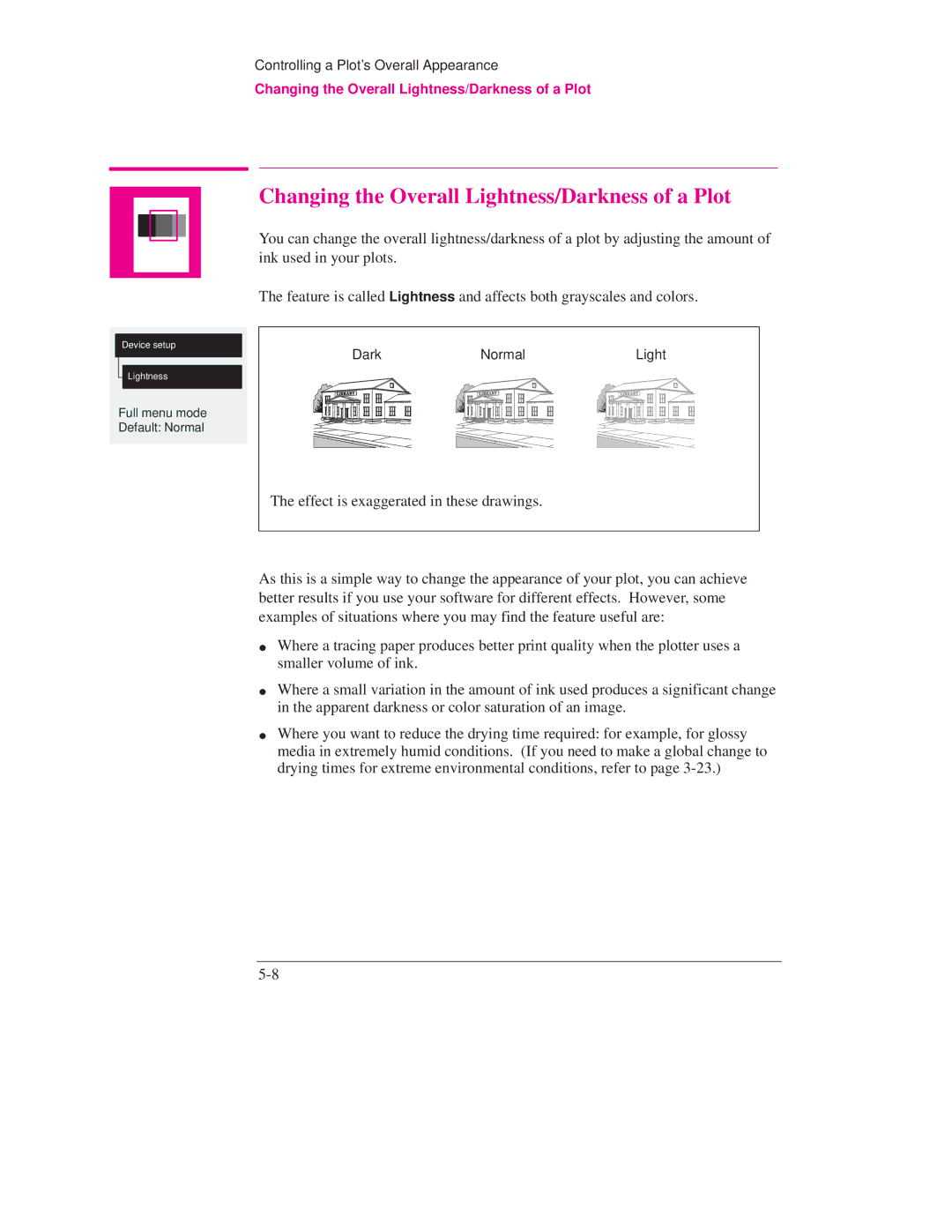 HP Design Jet Plotter 700, Design Jet Plotter 750C Plus manual Changing the Overall Lightness/Darkness of a Plot 