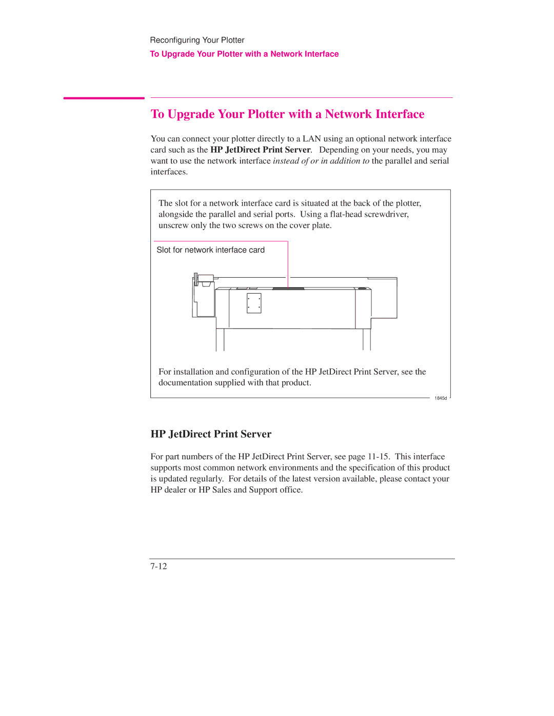 HP Design Jet Plotter 700 manual To Upgrade Your Plotter with a Network Interface, HP JetDirect Print Server 