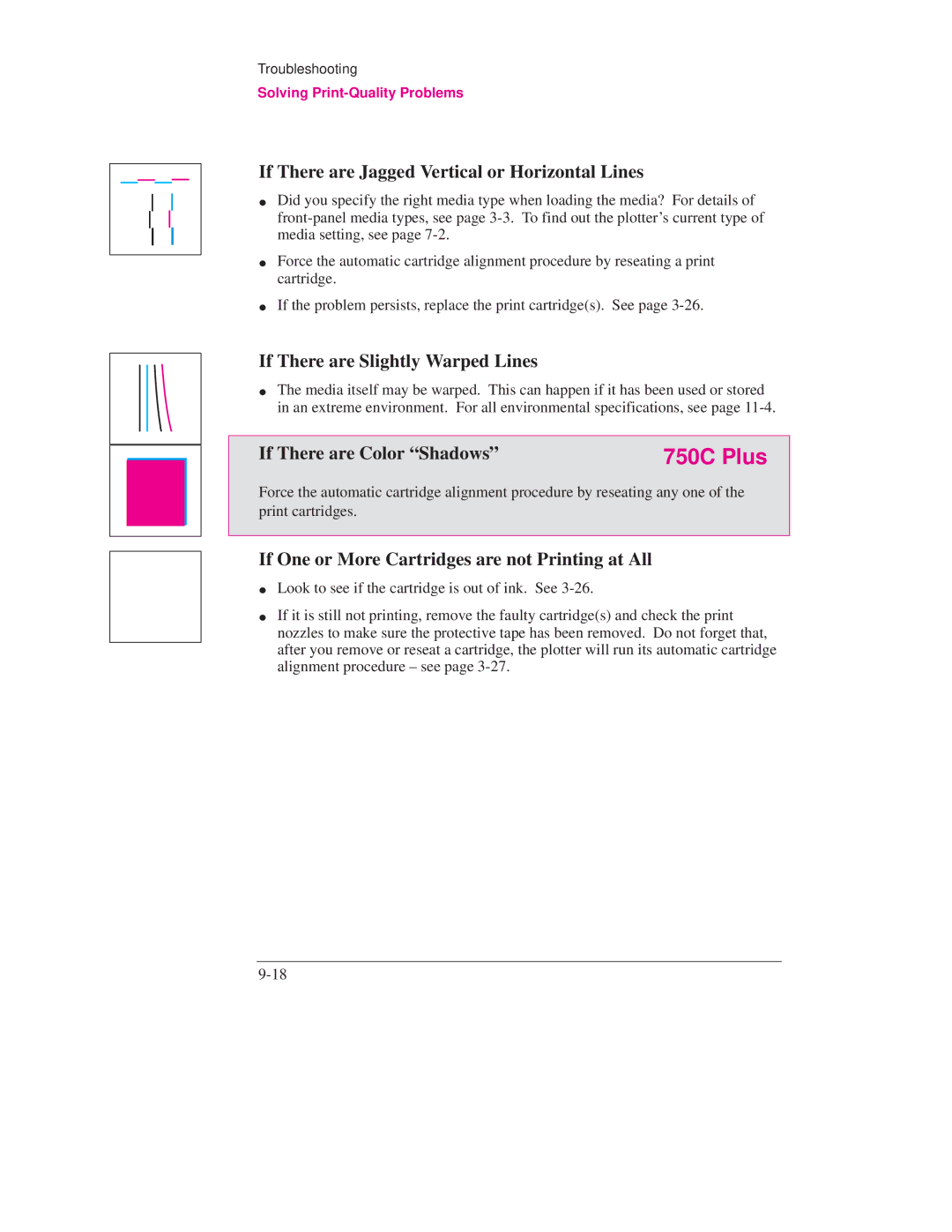 HP Design Jet Plotter 700 manual If There are Jagged Vertical or Horizontal Lines, If There are Slightly Warped Lines 