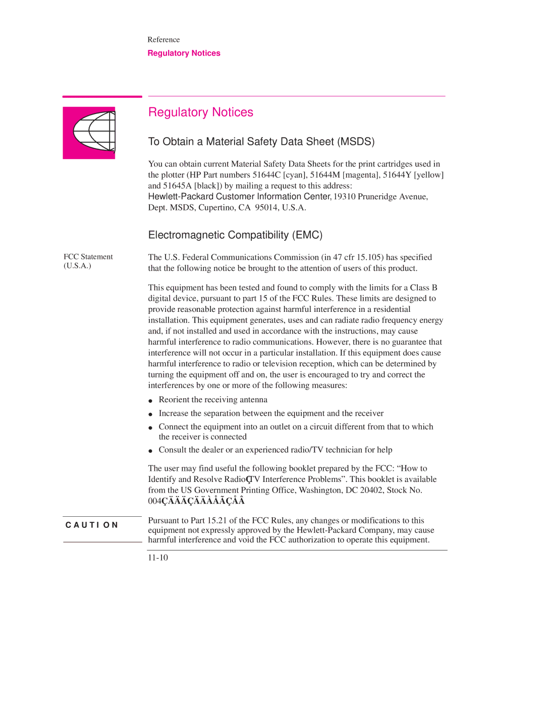 HP Design Jet Plotter 700, Design Jet Plotter 750C Plus Regulatory Notices, To Obtain a Material Safety Data Sheet Msds 