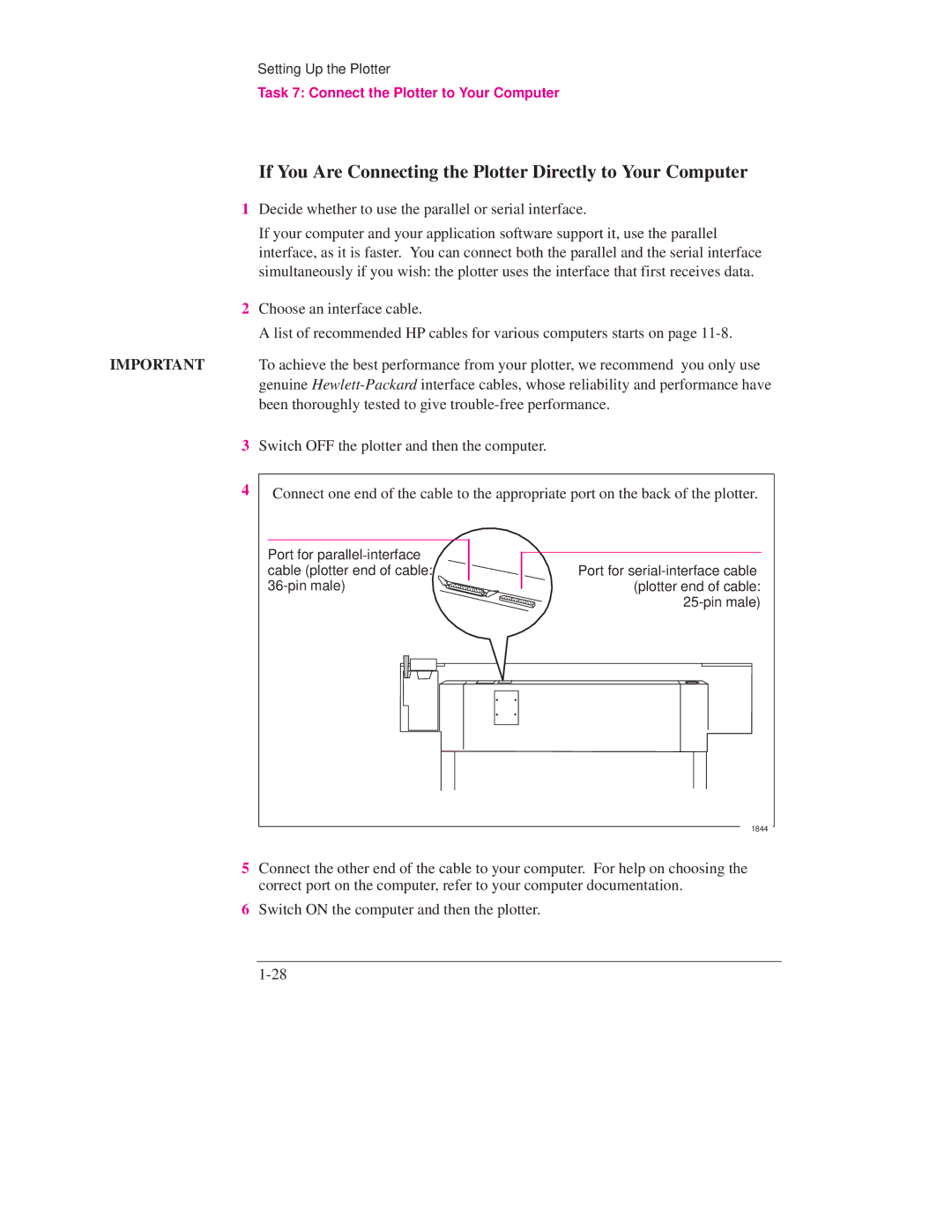 HP Design Jet Plotter 700, Design Jet Plotter 750C Plus manual If You Are Connecting the Plotter Directly to Your Computer 