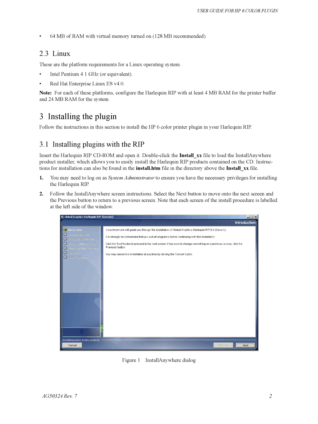 HP Designget AG5234 Rev. 7 manual Installing the plugin, Linux, Installing plugins with the RIP 