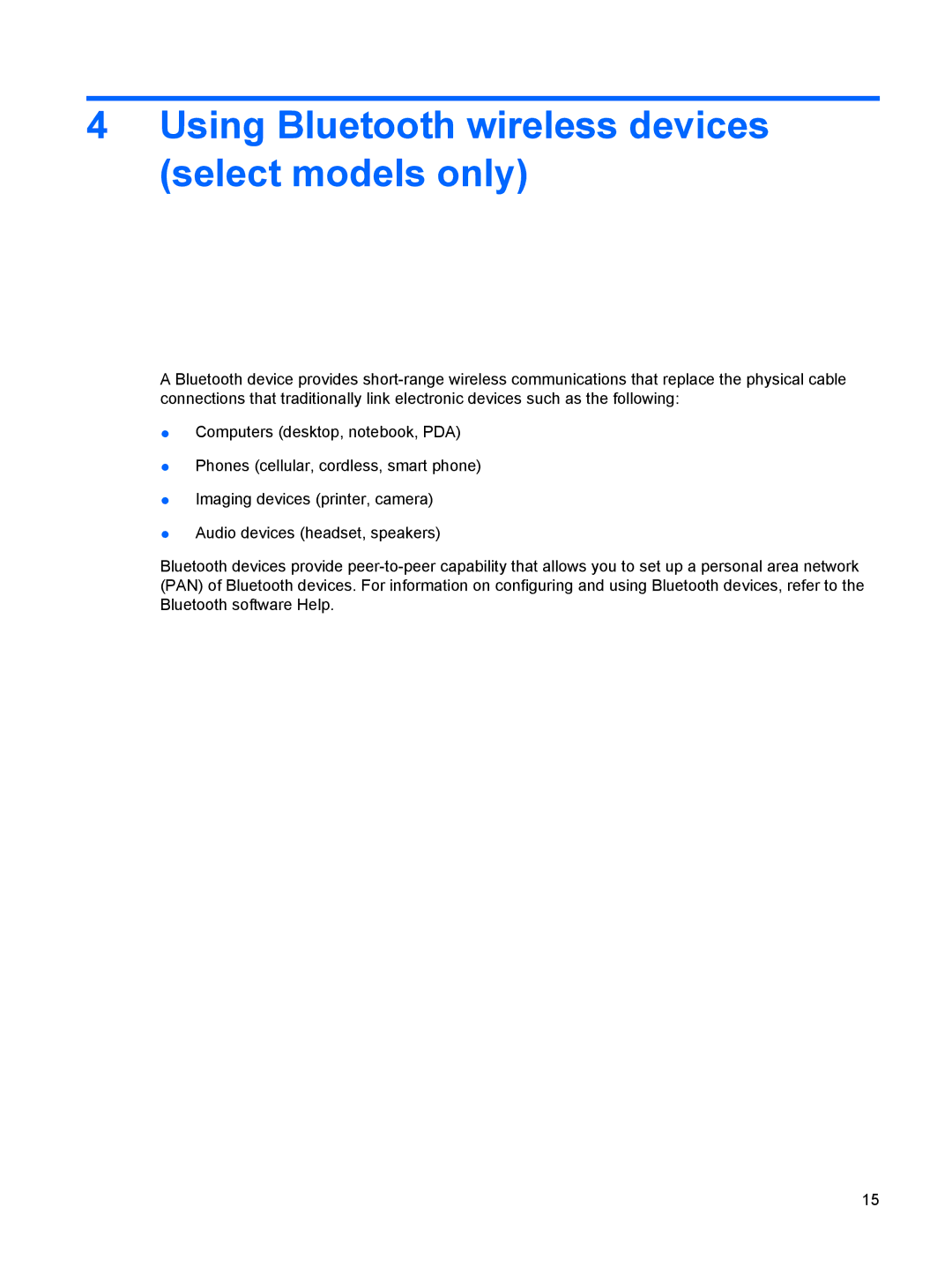 HP Device manual Using Bluetooth wireless devices select models only 