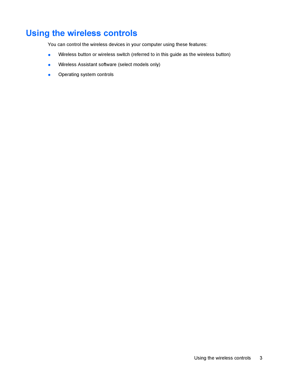 HP Device manual Using the wireless controls 