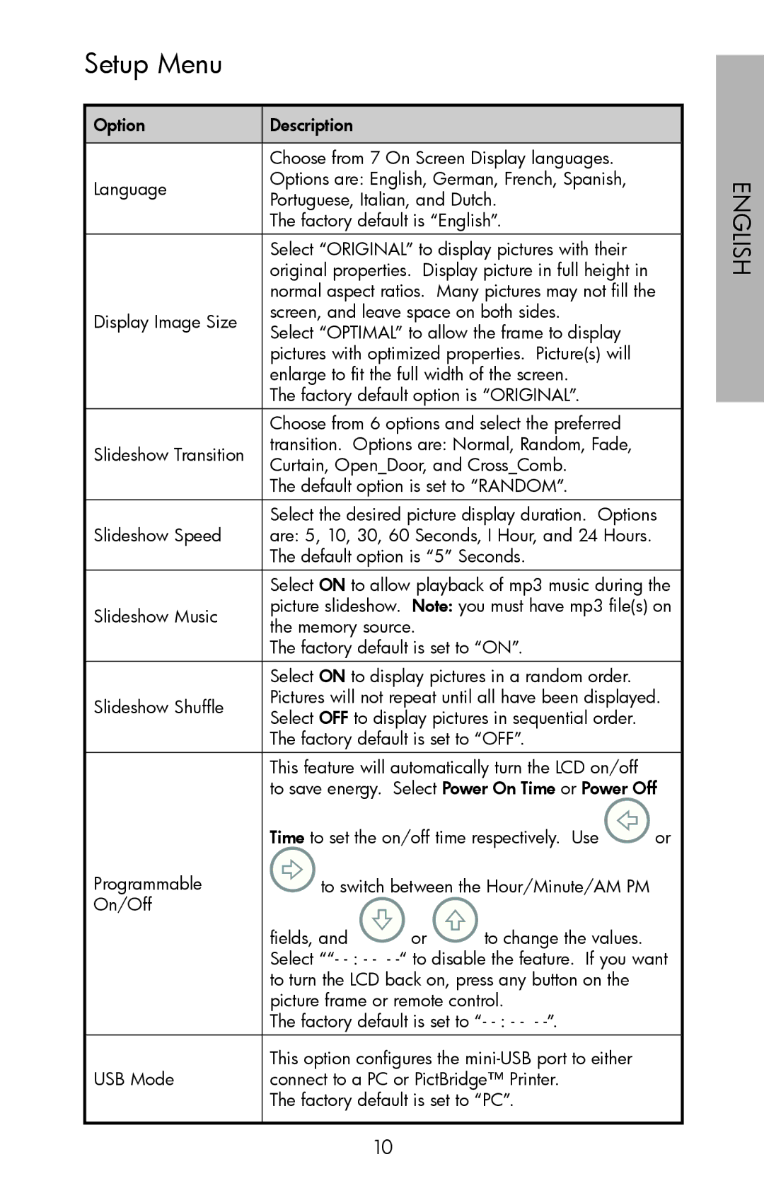 HP DF780, DF720, DF1000 manual Setup Menu 