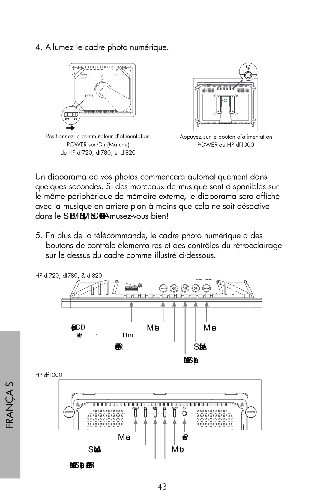 HP DF780, DF720, DF1000 manual Suivant/Avancer Muet 