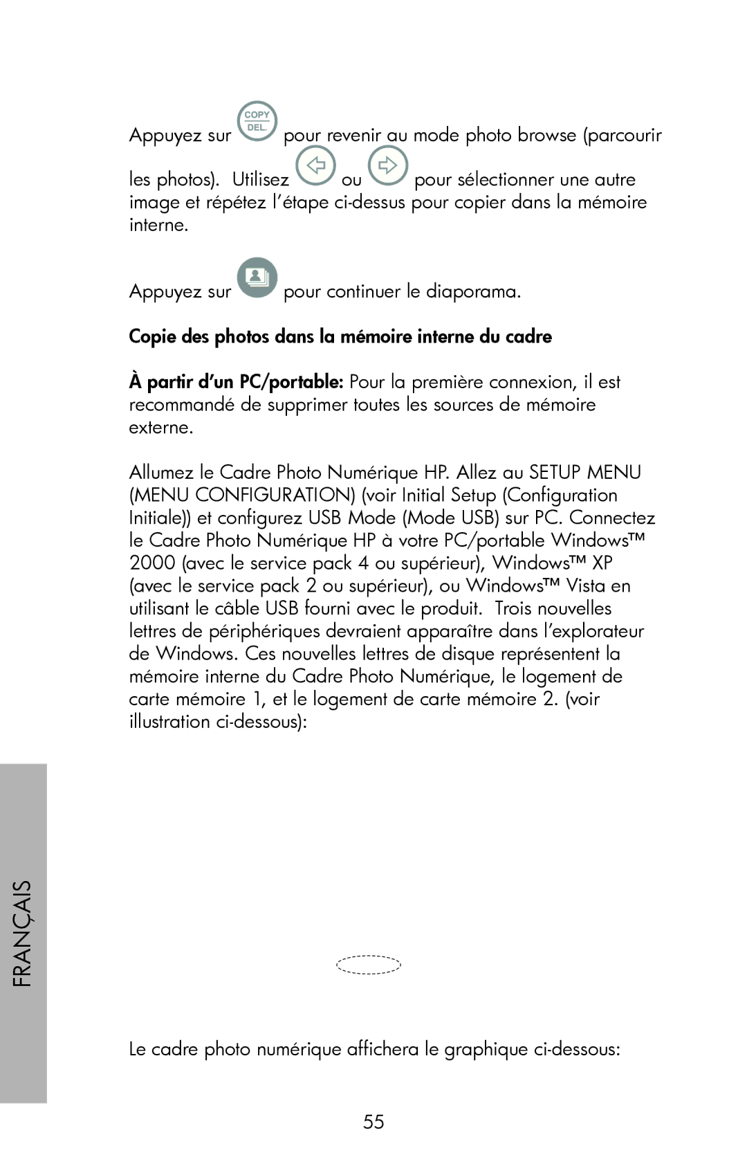 HP DF780, DF720, DF1000 manual Le cadre photo numérique affichera le graphique ci-dessous 