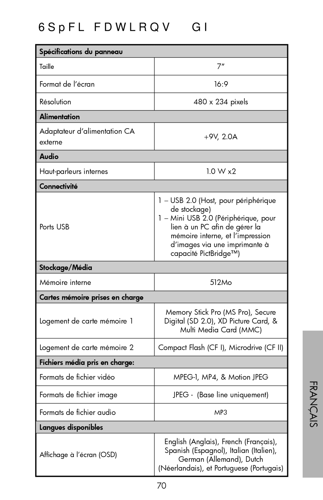 HP DF780, DF720, DF1000 manual Spécifications df720, Langues disponibles 