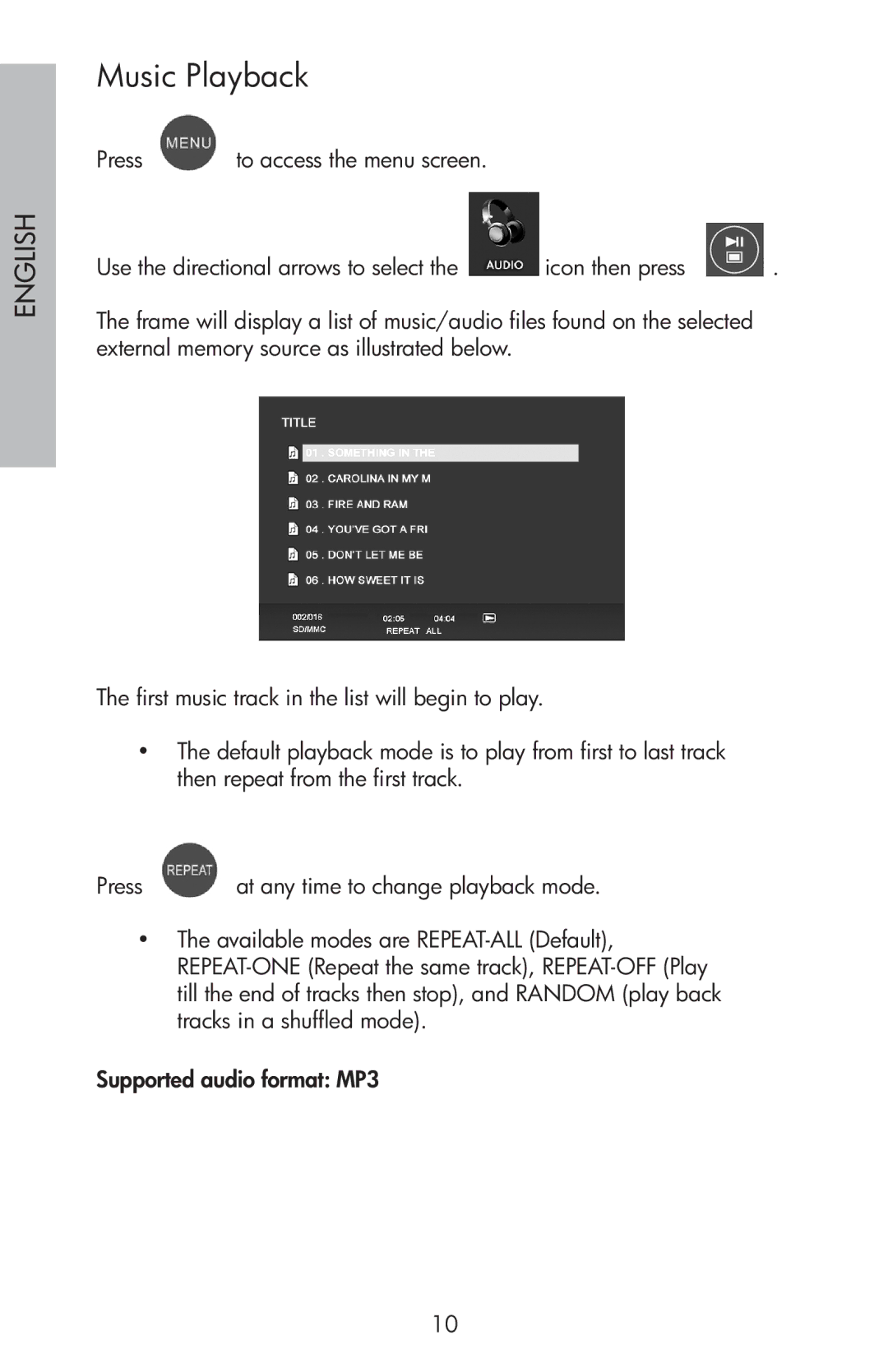 HP df750 manual Music Playback 