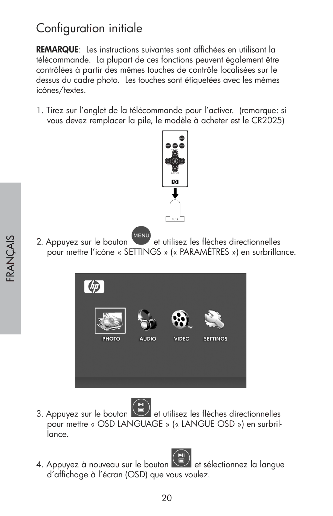 HP df750 manual Configuration initiale 