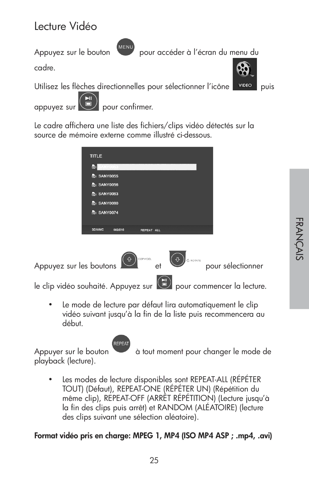 HP df750 manual Lecture Vidéo 