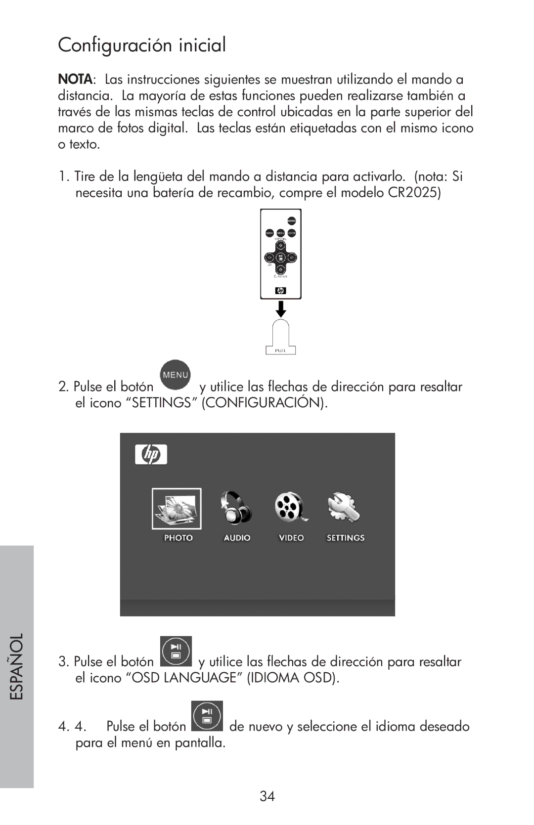 HP df750 manual Configuración inicial 