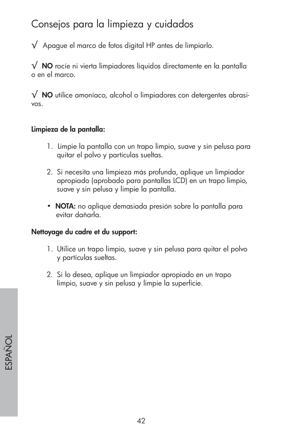 HP df750 manual Consejos para la limpieza y cuidados 