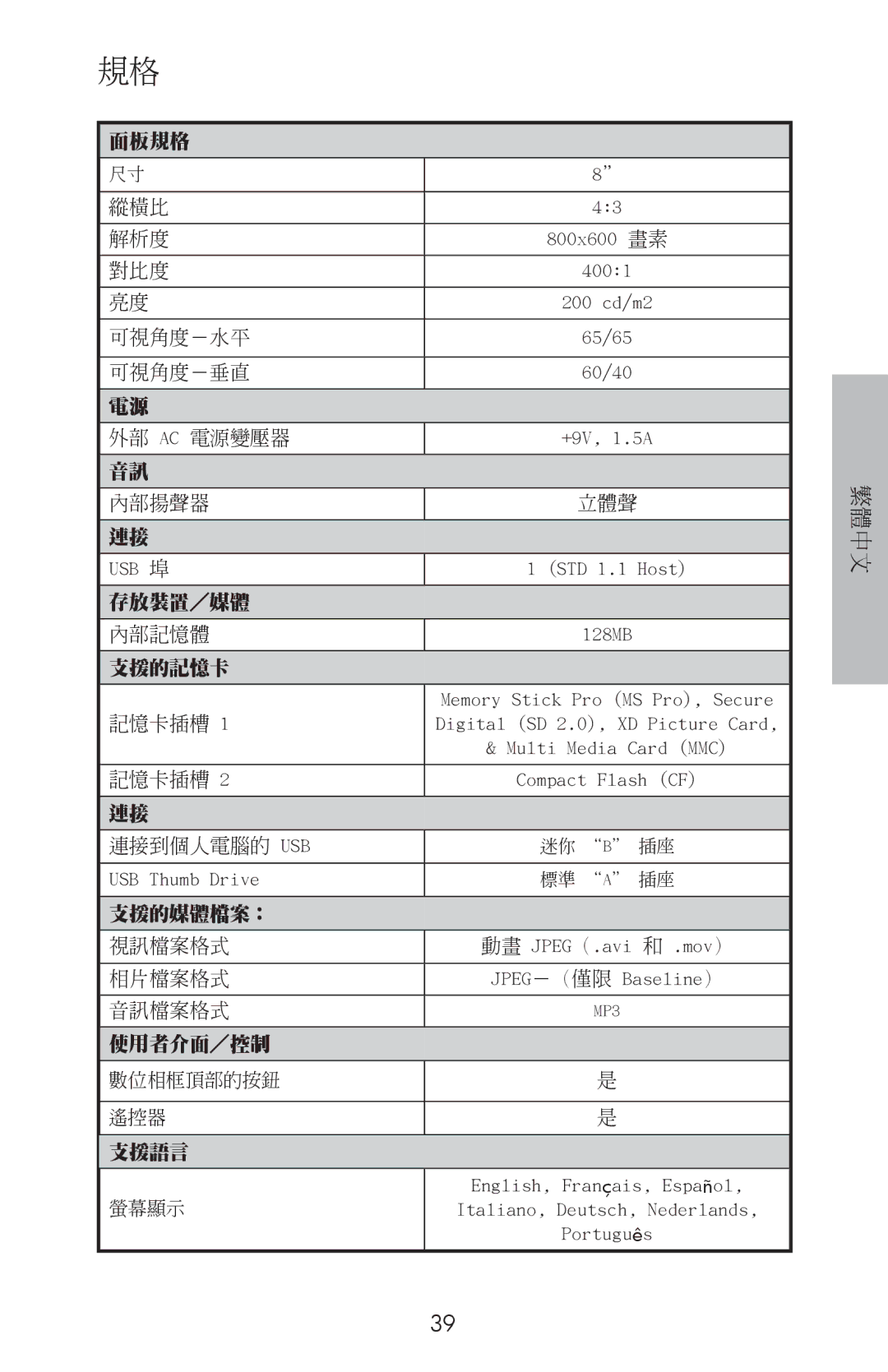 HP DF800 manual 面板規格 縱橫比 解析度 