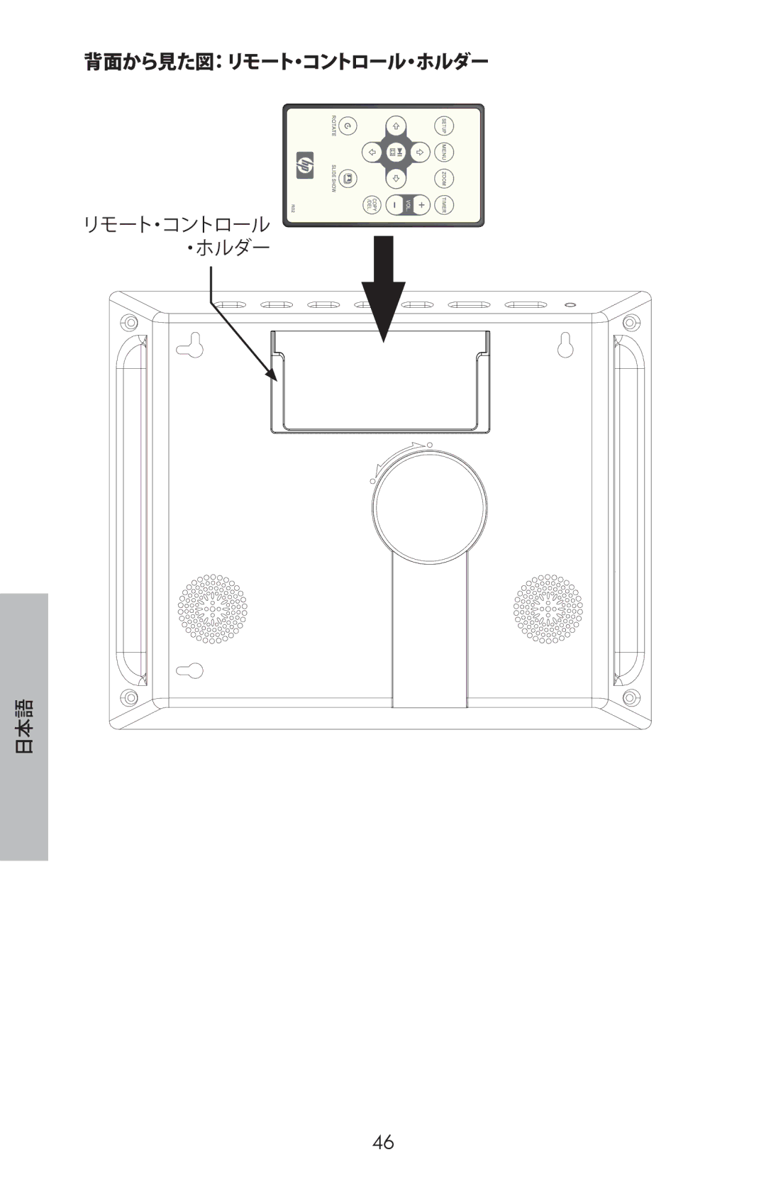 HP DF800 manual 背面から見た図：リモート・コントロール・ホルダー 