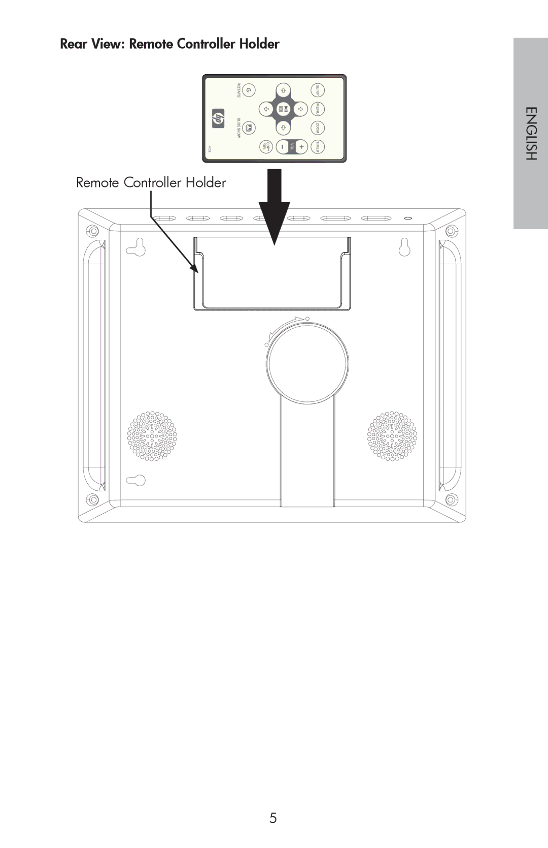 HP DF800 manual Rear View Remote Controller Holder English 