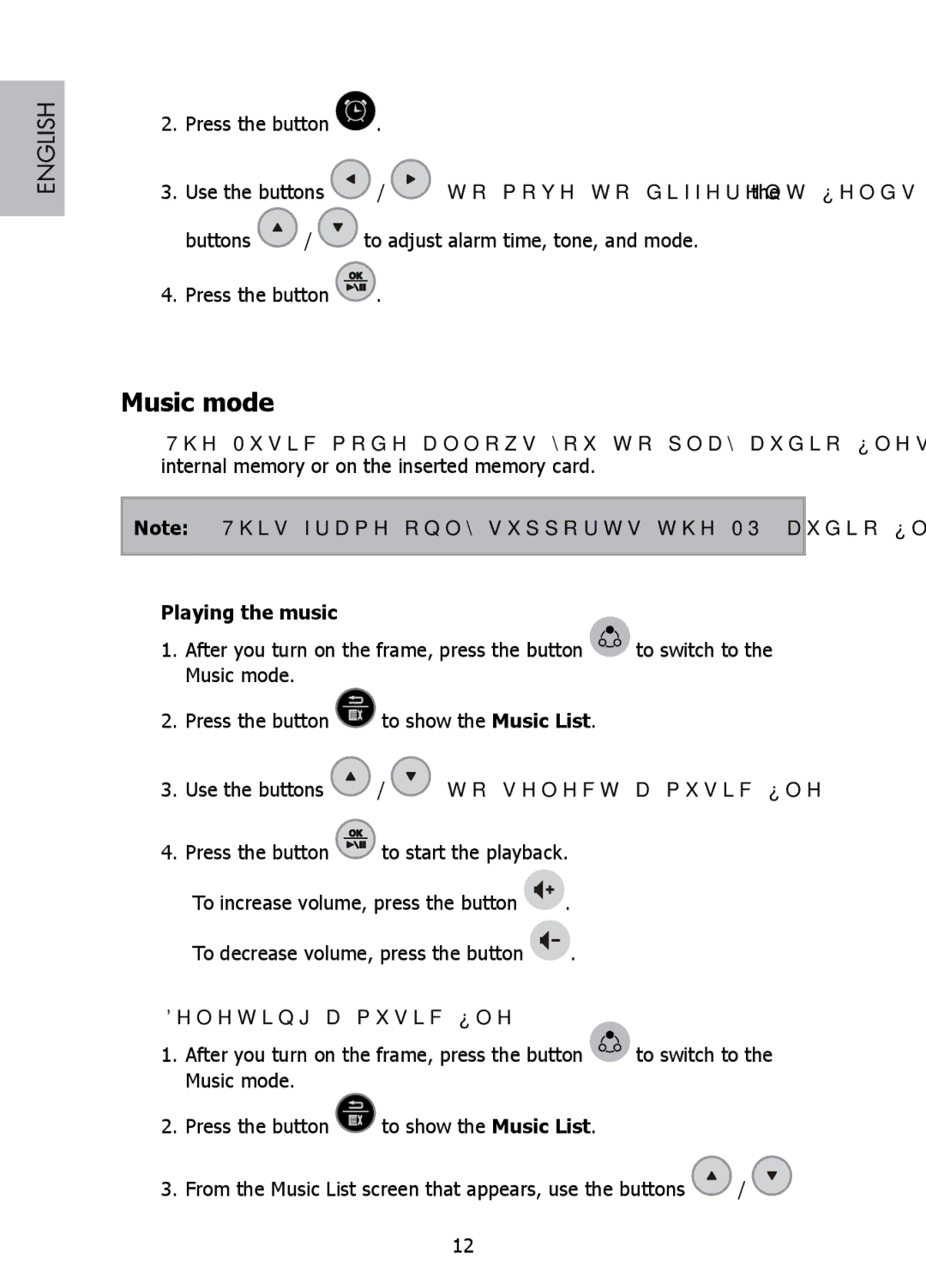 HP DF808 manual Music mode, Playing the music, Deleting a music file 