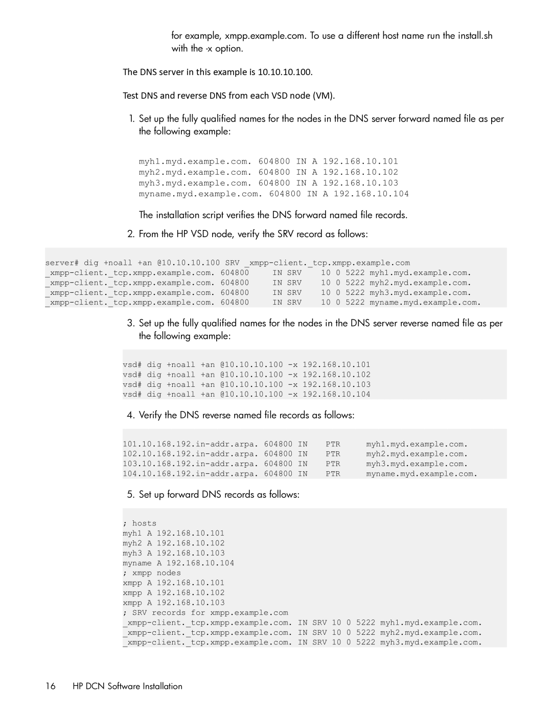 HP Distributed Cloud Networking manual Verify the DNS reverse named file records as follows 