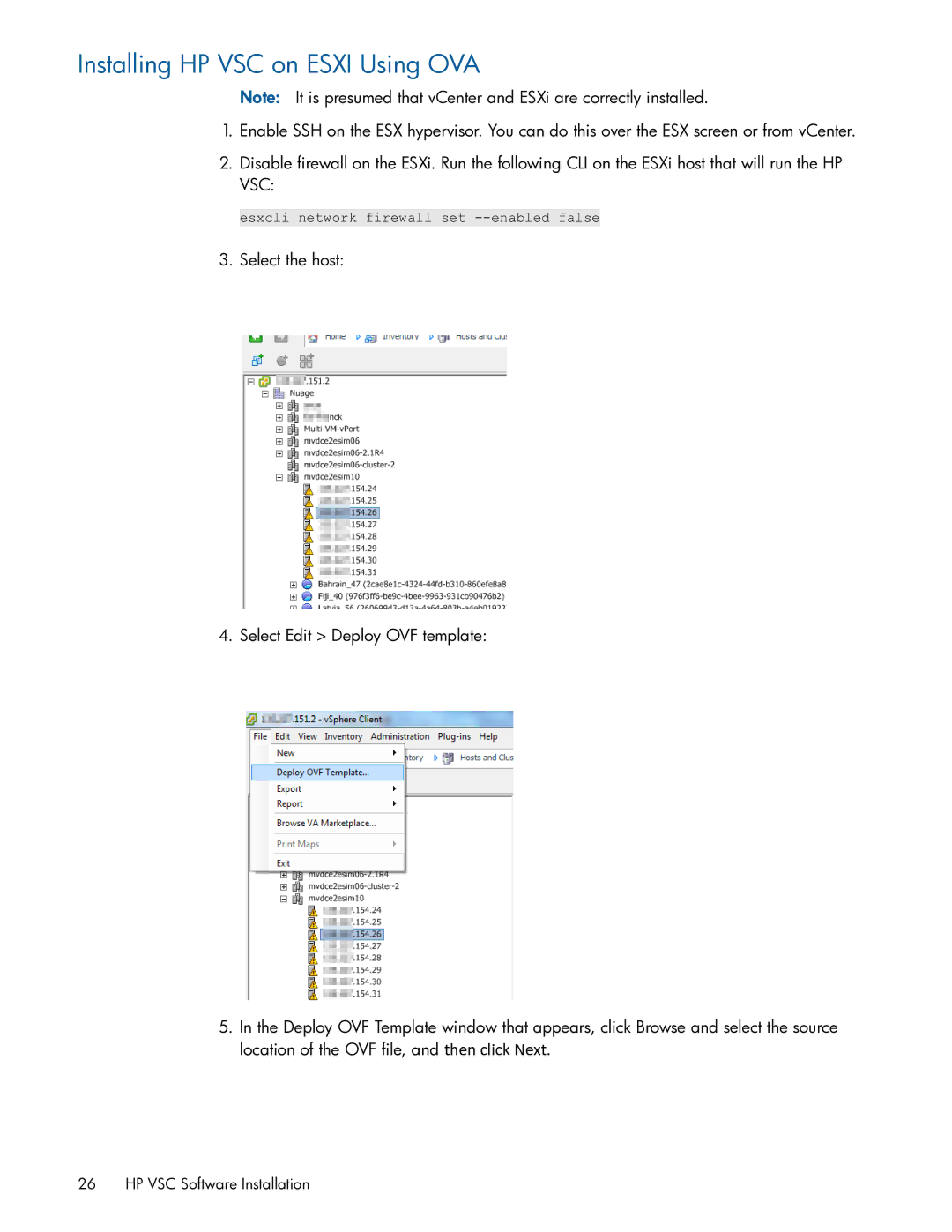 HP Distributed Cloud Networking manual Installing HP VSC on Esxi Using OVA 