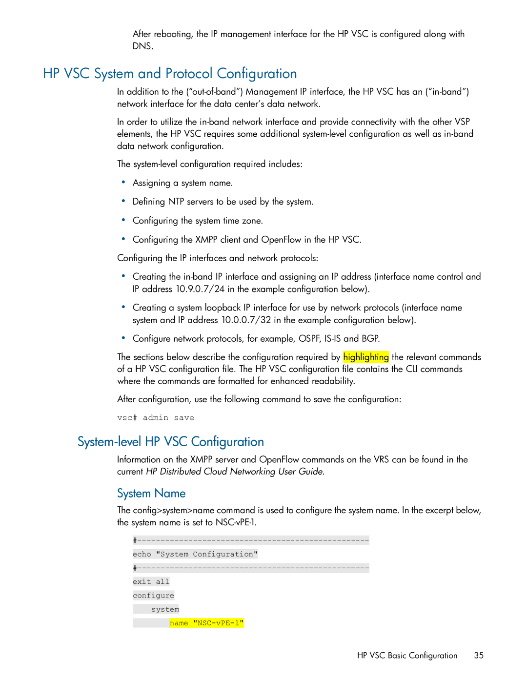 HP Distributed Cloud Networking manual HP VSC System and Protocol Configuration, System-level HP VSC Configuration 