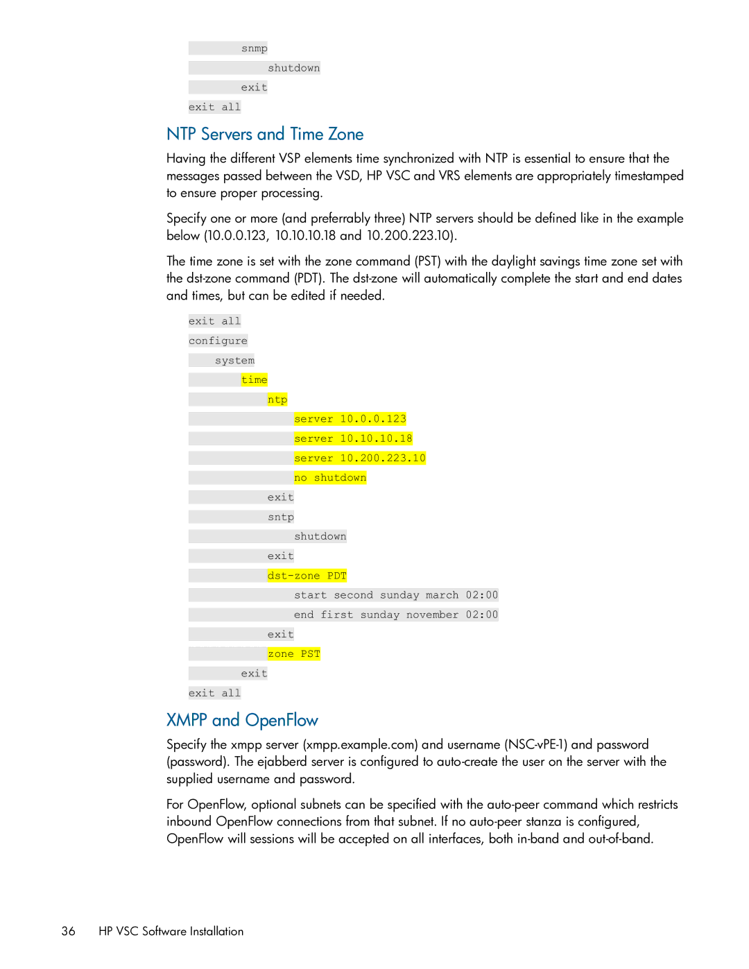 HP Distributed Cloud Networking manual NTP Servers and Time Zone 