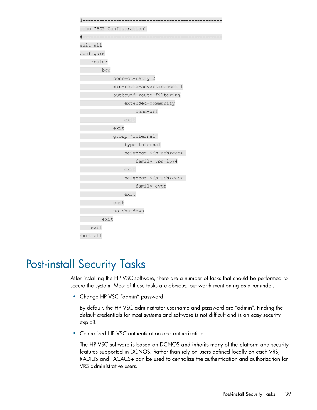 HP Distributed Cloud Networking manual Post-install Security Tasks 