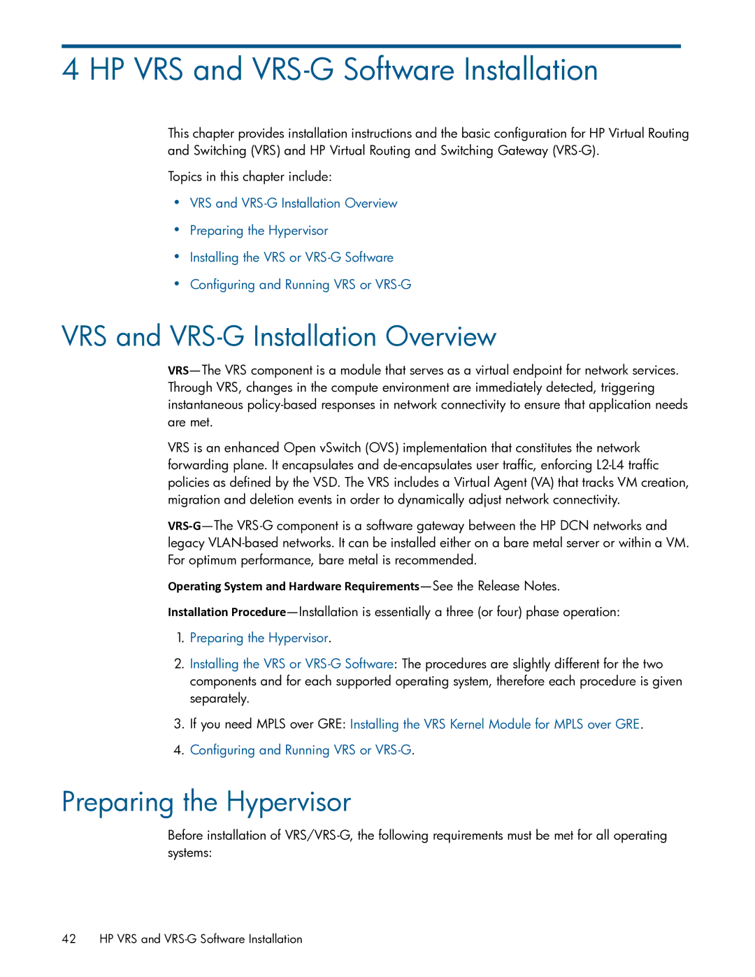 HP Distributed Cloud Networking manual HP VRS and VRS-G Software Installation, VRS and VRS-G Installation Overview 