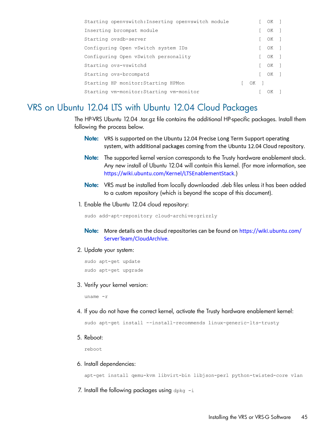 HP Distributed Cloud Networking manual VRS on Ubuntu 12.04 LTS with Ubuntu 12.04 Cloud Packages, Verify your kernel version 