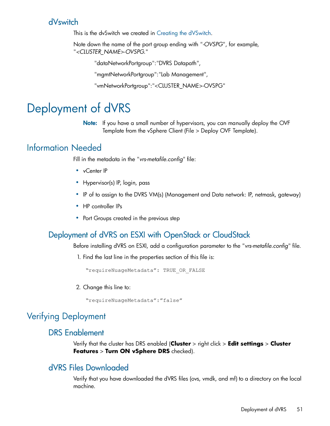 HP Distributed Cloud Networking manual Deployment of dVRS, Information Needed, Verifying Deployment 